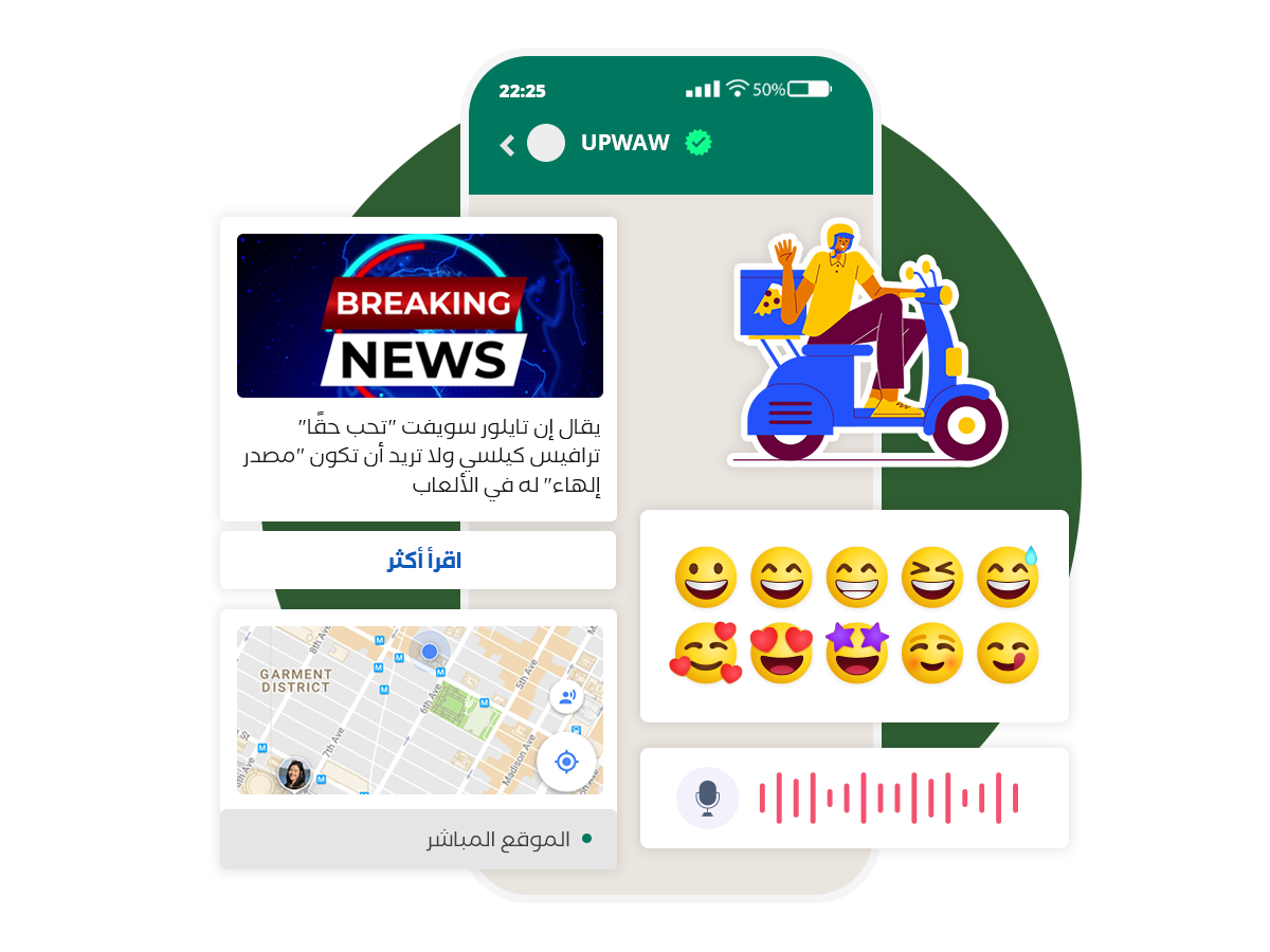 أرسل الصور والملفات والصوت والموقع والمزيد من خلال واتساب سحابة الاعمال